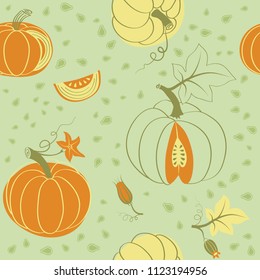 Vector illustration of Pumpkins in the form of a seamless pattern. Scandinavian style. Perfect design for posters, cards, textile, web pages. 