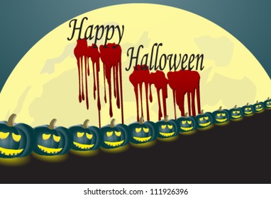 Vector illustration of pumpkins with full moon