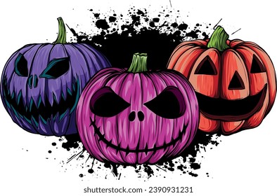 vector illustration of pumpkins for Halloween on white background