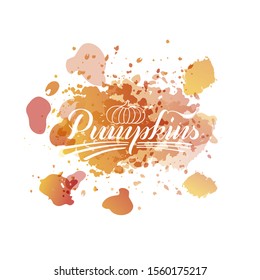 Vector illustration of pumpkins lettering for banner, flyer, poster, clothes, logo, advertisement design. Handwritten text for template, billboard, printing. Shop signage or logo made with brush pen