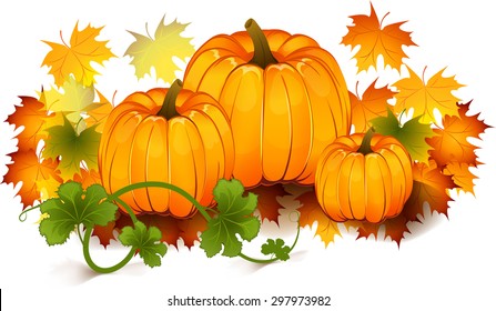 Thanksgiving Card Pumpkin Autumn Leaves Clip Stock Vector (Royalty Free ...