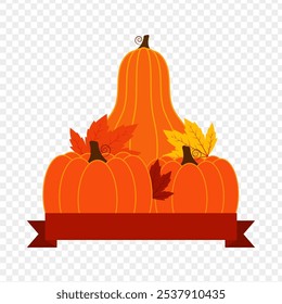 Vector illustration of pumpkins with maple leaves on transparent background
