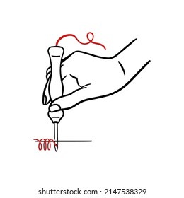 Vector illustration of punch needle. Carpet embroidery tool. hobby, handicraft