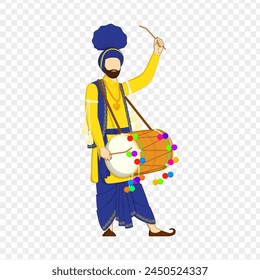 Vector illustration of punjabi man with dhol on transparent background