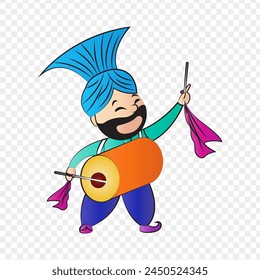 Vektorillustration von Punjabi Mann mit Dhol auf durchsichtigem Hintergrund