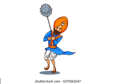 a vector illustration of Punjabi sardar man sitting on a bed with a rose in hand thinking