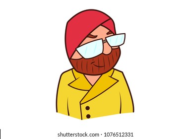 A vector illustration of a punjabi sardar man smiling. white isolated background