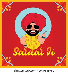 
A vector illustration of a punjabi sardar man smiling. Background in Indian Truck Art style.