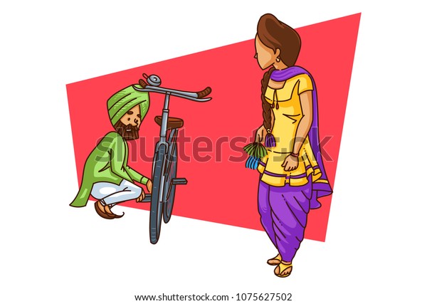 Vector Illustration Punjabi Sardar Repairing His Stock Vector (Royalty ...