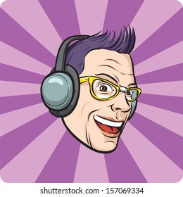 Vector illustration of Punk with headphones. Easy-edit layered vector EPS10 file scalable to any size without quality loss. High resolution raster JPG file is included.