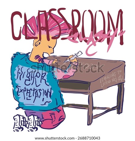 Vector illustration of punk rock boy in classroom 