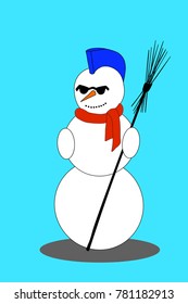 The vector illustration, the punk a snowman with a red scarf
