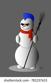 The vector illustration, the punk a snowman with a red scarf about gradient use