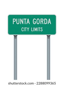 Vector illustration of the Punta Gorda (Florida) City Limits green road sign on metallic posts