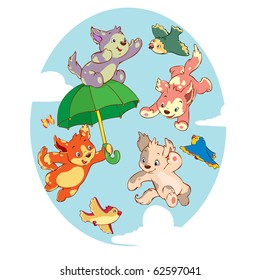 vector illustration, puppies  in adventure, cartoon concept.