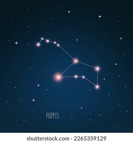 Ilustración vectorial Constelación de Puppis. cielo azul oscuro, cielo estrellado, espacio exterior, luz estelar. 
