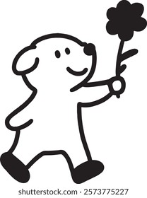 Vector illustration of puppy cartoon with flower