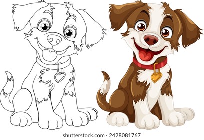 Vector illustration of a puppy, colored and outlined.