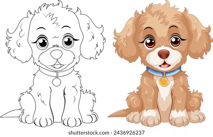 Vector illustration of a puppy, outlined and colored