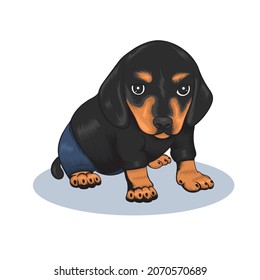 vector illustration of a puppy wearing clothes