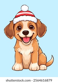 a vector illustration of a puppy wearing a cute Christmas hat