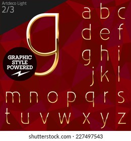 Vector illustration of pure golden font plus graphic styles. Artdeco light. File contains graphic styles available in Illustrator