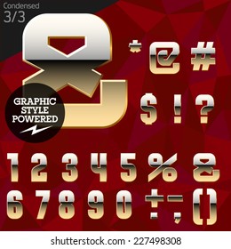 Vector illustration of pure golden font plus graphic styles. Condensed. File contains graphic styles available in Illustrator