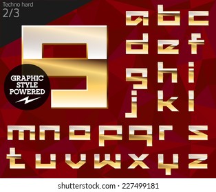 Vector illustration of pure golden font plus graphic styles.Techno hard. File contains graphic styles available in Illustrator