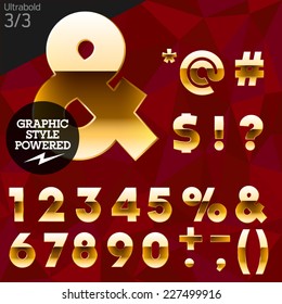 Vector illustration of pure golden font plus graphic styles. Bold. File contains graphic styles available in Illustrator