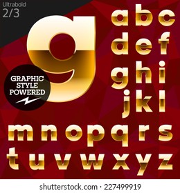 Vector illustration of pure golden font plus graphic styles. Bold. File contains graphic styles available in Illustrator