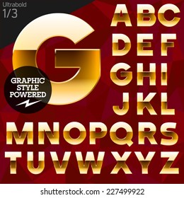 Vector Illustration Of Pure Golden Font Plus Graphic Styles. Bold. File Contains Graphic Styles Available In Illustrator