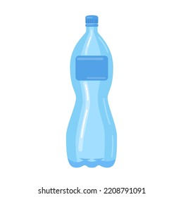 Ilustración vectorial para consumo puro de agua, embalaje, concepto de basura reutilizable. Botella de plástico. Contenedor transparente, litro para reciclado aislado en blanco