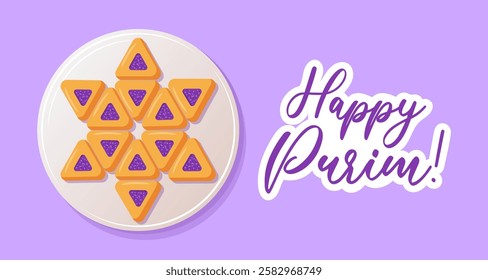 vector illustration for Purim featuring hamentashen arranged in the shape of a Star of David. This design beautifully symbolizes the holiday s rich traditions and festive spirit, celebrating joy