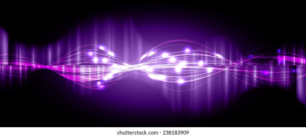 Vector illustration of purple abstract background with blurred magic neon light curved lines. wave. Technology background for computer graphic website internet. 