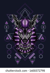 Vector illustration purple anubis illustration with sacred geometry