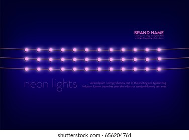 Vector illustration of a purple background with a several lines of pink neon lights. Excellent banner for advertising holiday discounts and sales