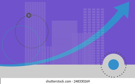 Vector illustration of a purple background with a silhouette of the city.