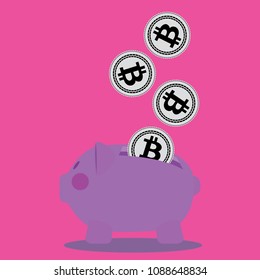 Vector Illustration Of Purple Bitcoin Piggy Ban