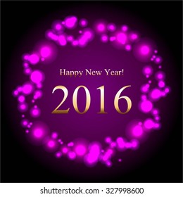Vector illustration of Purple black background. 2016 Happy New Year!