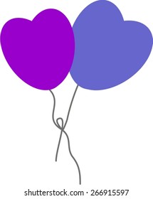 Vector illustration - purple and blue heart shaped balloon tied together