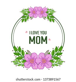 Vector illustration purple bouqet frames bloom with shape of card i love you mom hand drawn