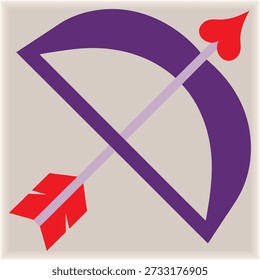 Vector illustration of a purple bow and red arrow with a heart-shaped tip, symbolizing love and archery, ideal for Valentine's Day designs.