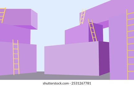 Vector Illustration of a purple building with stairs leading up. For creating motivating designs in work, business and sports