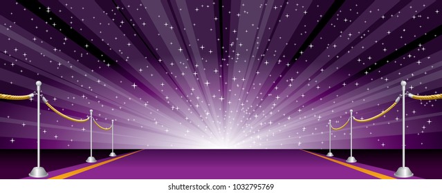 vector illustration with purple carpet, layered and editable show business horizontal background