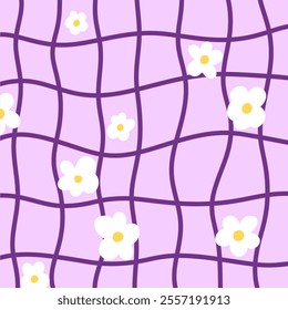 Vector illustration of purple cell background with white flowers