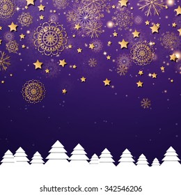 Vector Illustration of a Purple Christmas Background with Snowflakes