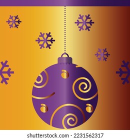 Vector illustration of Purple Christmas ball with gold colored decoration on gold colored backgrounds with purple snowflakes