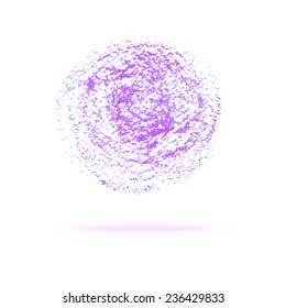 Vector illustration of purple circle. Hand drawn oil pastel texture. Bright element for your design isolated on white background. 