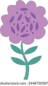 Vector illustration in purple color. Vector illustration for Easter, nature and spring design, isolated on white, with a green leaf. Vector stock illustration.
