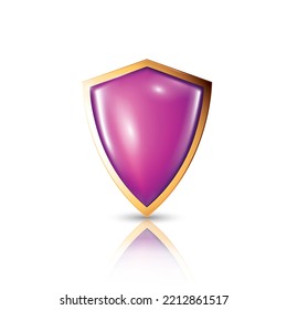 vector illustration purple color realistic 3D shield design template on the white background.